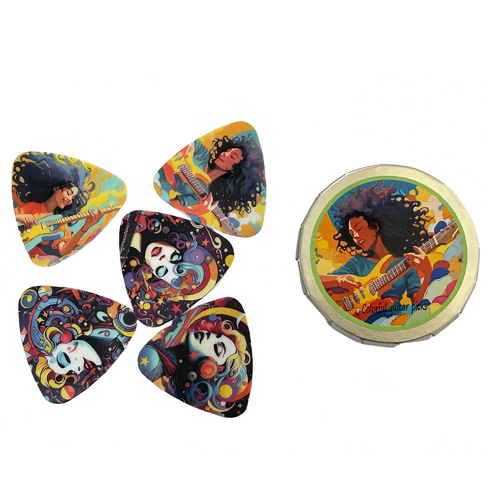5 teile/satz Dreieck Gitarren paddel Cartoon Paare Akustik gitarren Picks mit Eisen Box/Pu Fall, Musik instrument Zubehör Image