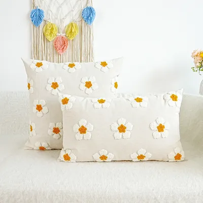 1pc, gelbe Blume Handtuch bestickte Leinwand Blumen Kissen bezug Wohnkultur Wohnzimmer Dekor Image