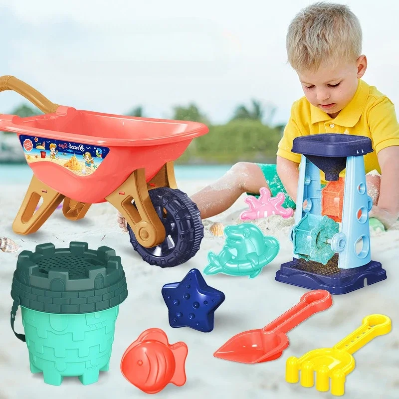Kinder Strand Sand Spielen Werkzeug Set Sand Eimer Sieb Trichter Sand Schaufel Sand Wagen Gießkanne Sommer Outdoor Spielzeug für Kinder Image
