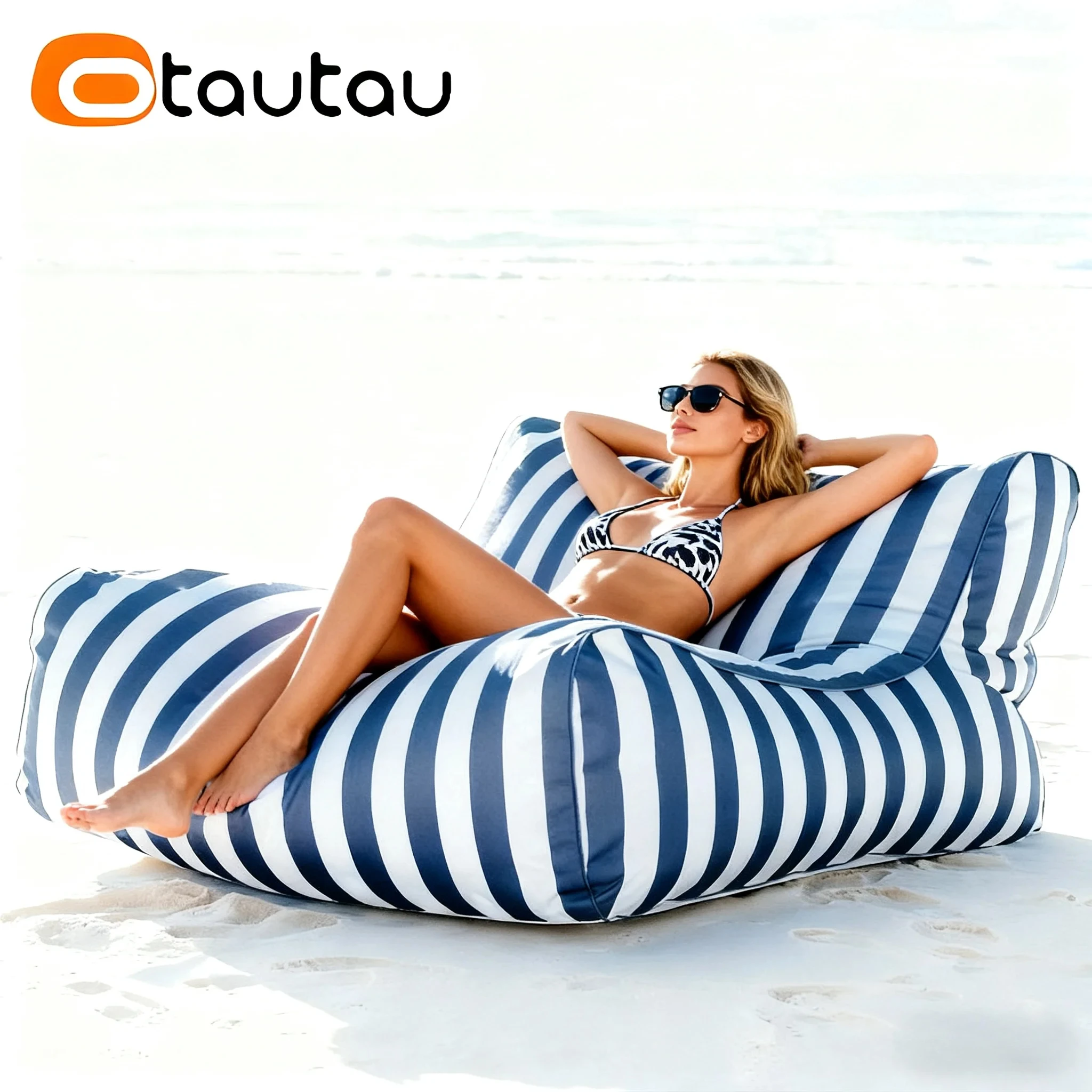 Otautau Outdoor Streifen Sitzsack Hocker Abdeckung kein Füller Schwimmbad schwimmendes Schlafs ofa Strand garten Chaiselongue Puff Salon sf080 Image