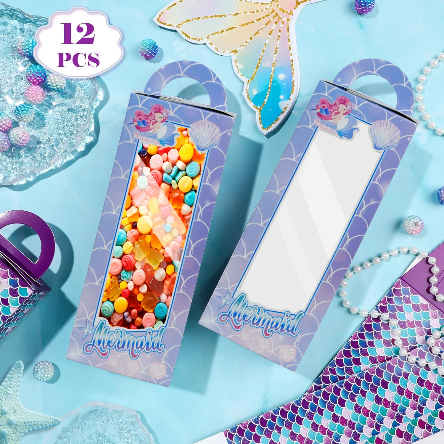 12 Stück Meerjungfrau Geburtstags feier Gunst Boxen mit Fenster, Frauen Meerjungfrau alles Gute zum Geburtstag Puppen kästen mit Griff für Dame Geburtstag Teil Image