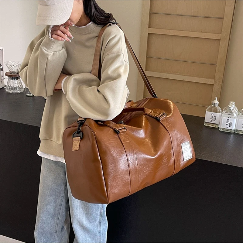 PU Leder Sporttasche Damen Reisetaschen Duffle Sport Fitness Casual Gepäck Handtasche Schuhe Tasche Schulter Wochenende Outdoor Tasche