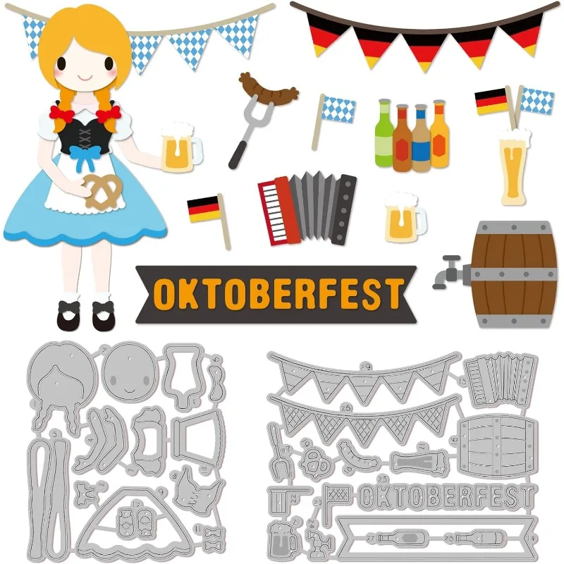 2 stücke Oktoberfest Frau schneiden stirbt Bier Festival Flagge für dekorative Prägung Papier karte DIY Scrap booking Album Handwerk Image