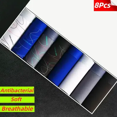 8Pcs Männer Unterwäsche Männer BoxerShorts Männer Gedruckt Höschen Weichen Bequemen Männer Unterhosen Mann Sexy Atmungs Mode Sport Boxer Image