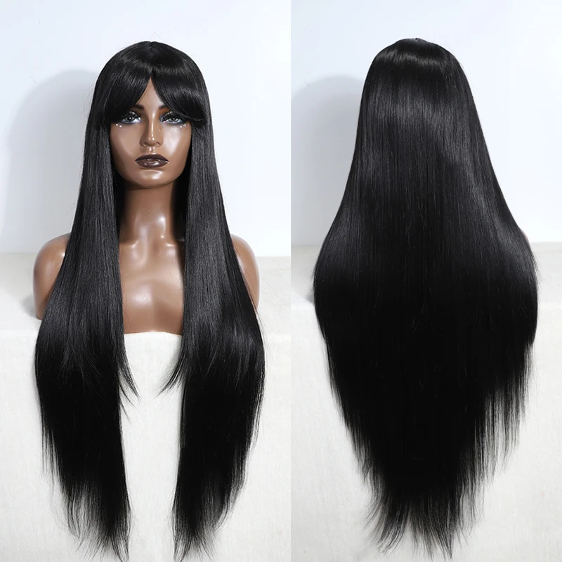 Synthetische Cosplay-Perücke mit Pony, lange gerade Perücke, Ombre-blond, farbige Perücke, Perücke für Frauen, Perücke für schwarze Frauen, synthetische Perücke Image