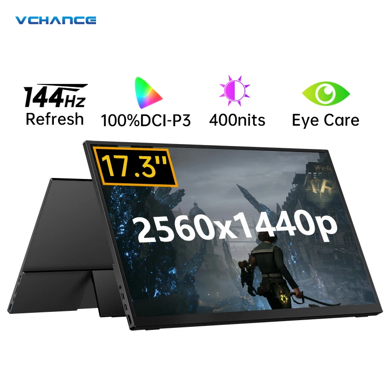 Vchance 17.3 ''144hz tragbarer Monitor 100% DCI-P3 2560x1440p 1000nits hdr Gaming-Display für PC Laptop Telefon Schalter ps5 xbox mac Image
