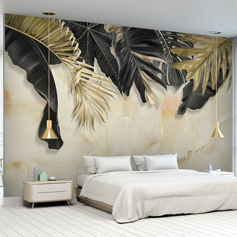 Custom Foto Tapete 3D Schwarz Golden Leaf Marmor Textur Wandmalereien Wohnzimmer TV Sofa Schlafzimmer Hintergrund Wand Papier Für Wände 3D