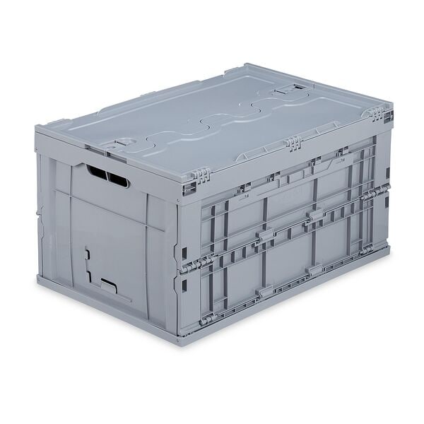 relaxdays Transportbox 60 L mit Deckel grau, 58.5x32.5x39.5 cm