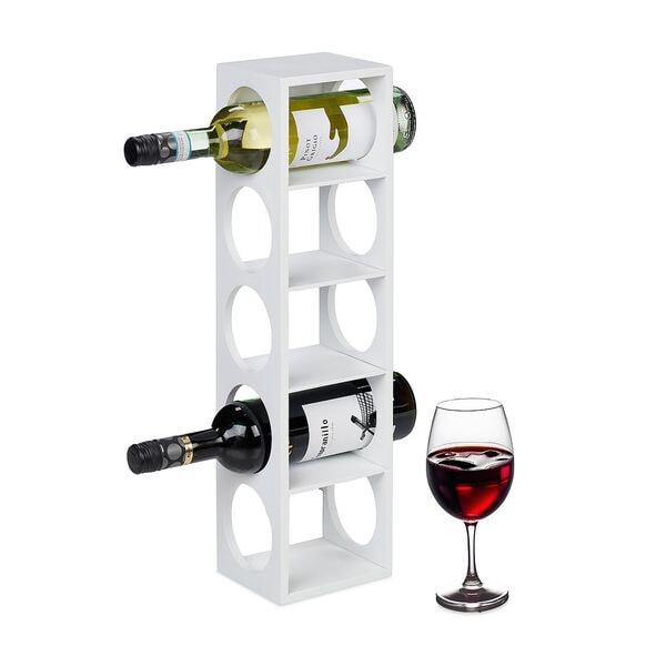 relaxdays Weinregal für 5 Flaschen - Bambus weiß, 14x53x12 cm