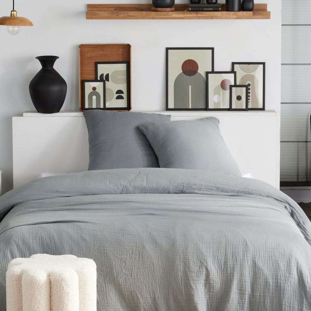 Parure de lit gaze de coton unie 220x240 cm Gris