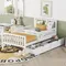 Twin Bed Frame with Storage Drawers and Fence Rails,Wood Platform Beds with Headboard and Slat