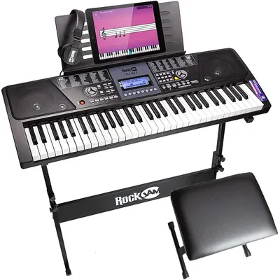 61 Key Keyboard Piano With LCD Display Kit, Stand, Bench, Headphones, Simply App & Keynote Stickers