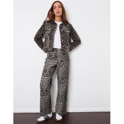 Threadbare Women's Petite Leopard Print Wide Leg Denim Jeans