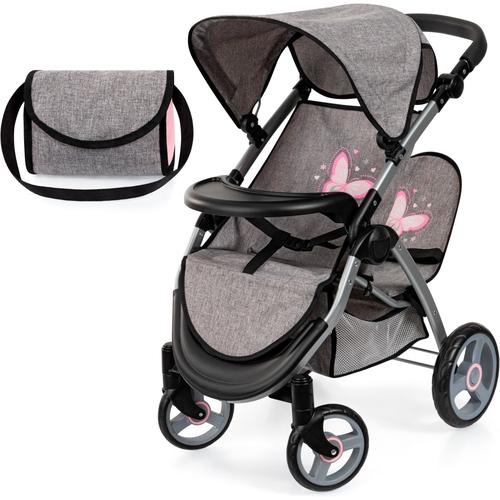 Puppen-Zwillingsbuggy BAYER ""Twin Star, grau/rosa"" Puppenwagen grau (grau/rosa) Kinder mit Wickeltasche