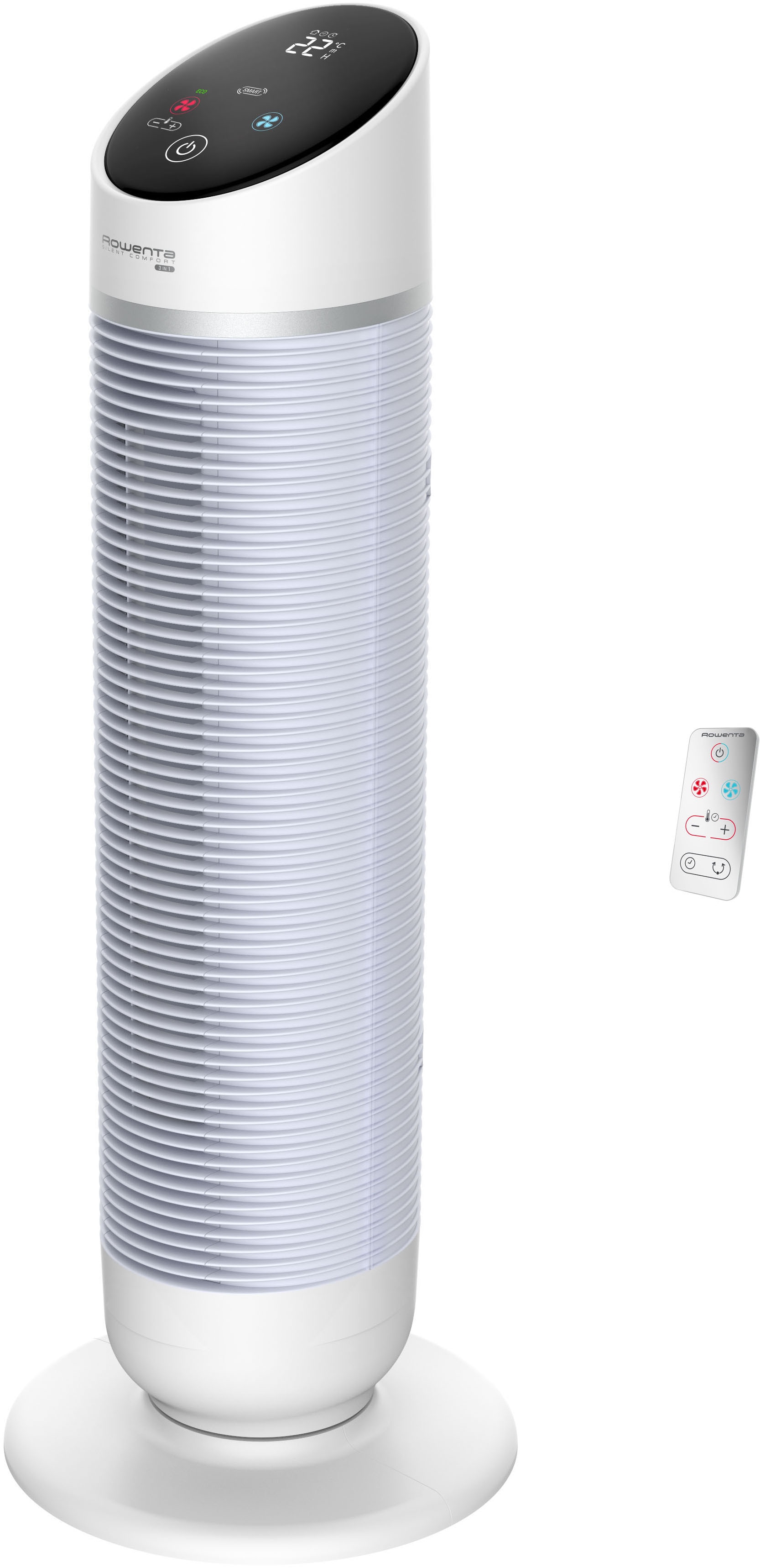 Turmventilator ROWENTA "3-in-1 Turmventilator Silent Comfort, 10 Stufen für jeden Bedarf", weiß, B:29,5cm H:81,7cm T:29,5cm, Ventilatoren, Heizlüfter, Ventilator und Luftfilter, Fernbedienung, Timer, HQ8120 Image