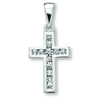 Ketten-Anhänger ONE ELEMENT "Zirkonia Kreuz Anhänger aus 925 Silber", silber, Schmuckanhänger, Damen, Silber 925 (Sterli