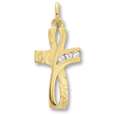 Ketten-Anhänger ONE ELEMENT "Zirkonia Kreuz Anhänger aus 333 Gelbgold", gold, Schmuckanhänger, Damen, Gelbgold 333, Dame