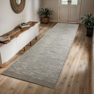 Wollteppich MY HOME "Odenne", beige (creme, grau), B:80cm H:10mm L:350cm, Wolle, Teppiche, handgewebter Wendeteppich, melierte Optik, reine Wolle, Wohnzimmer Image