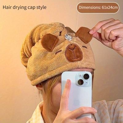 TEMU Ultra-absorbent Quick-dry Hair Towel Wrap With Cute Cartoon Design - Soft Polyester Turban For Women | Ideal For Wet, Curly, Long Hair Image