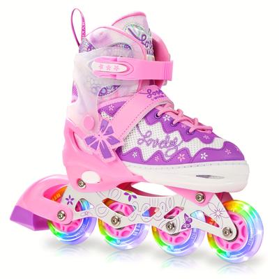 TEMU Inline Skates For Girls And Kids, Roller Skates Blades With 4 Size Adjustable Light Up Wheels For Kids Girls Beginner Indoor Outdoor Sports Games