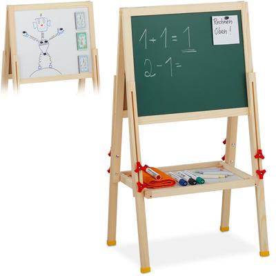 Relaxdays - Standtafel Kinder, höhenverstellbar & magnetisch, Holz, Whiteboard & Kreidetafel, Image