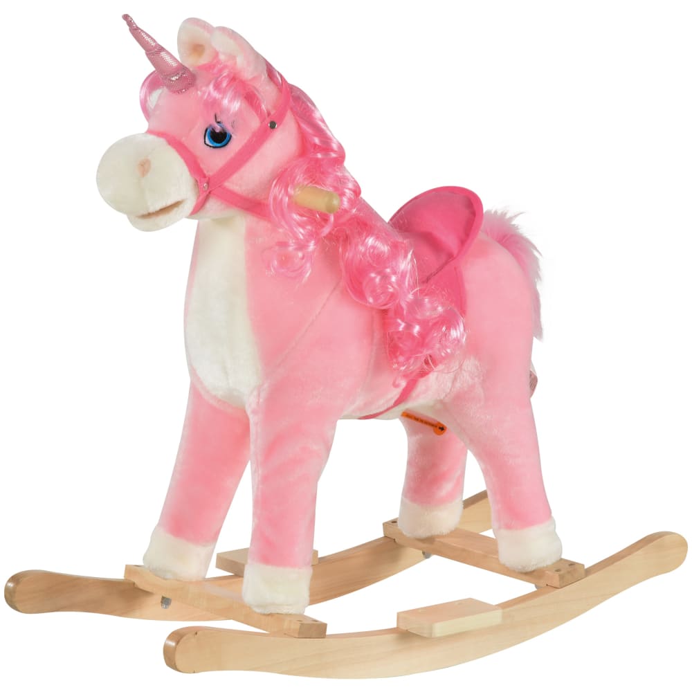 Cavallo a dondolo per bambini 36-72 mesi legno e peluche rosa