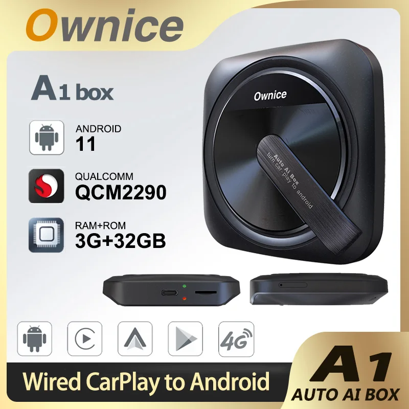 Ownice a1 android 11 carplay mini ai tv box drahtloses auto spielen android auto adapter für youtube netflix spotify iptv 4g lte gps Image