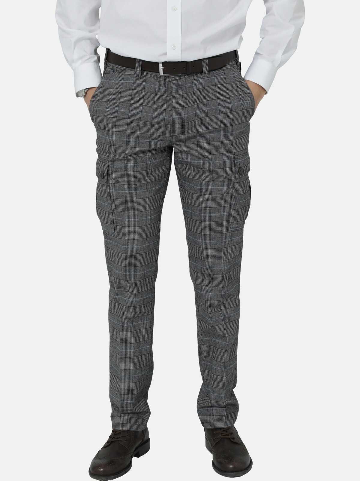 Cargohose BABISTA "Cargohose SILVENA", Herren, Gr. 52, N-Gr, grau (grau kariert), Obermaterial: 51% Baumwolle CO. 31% Polyester COOLMAX PES(Coolmax). 16% Viskose Birla CV Birla. 2% Elasthan EL., Hosen Cargohose