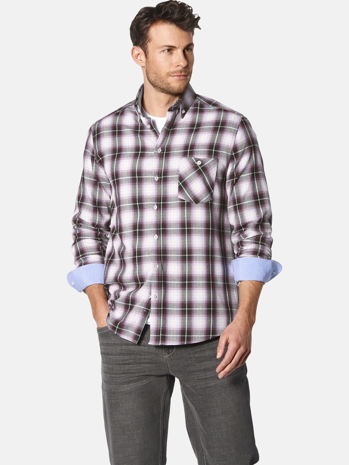 Karohemd BABISTA "Hemd BARBITANTI", Herren, Gr. M, weit, lila (lila kariert), Obermaterial: 100% Baumwolle CO., Hemden Karohemd