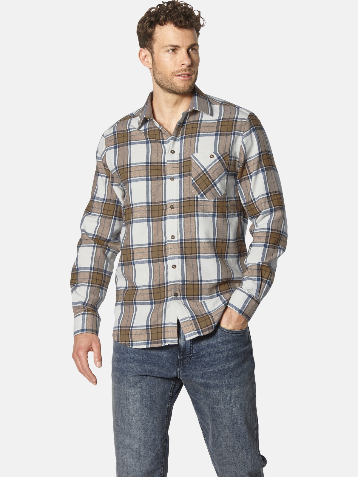 Flanellhemd BABISTA "Hemd SALTINORA", Herren, Gr. M, weit, braun (braun kariert), Obermaterial: 100% Baumwolle CO., Hemden