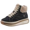 Winterboots RIEKER EVOLUTION, Damen, Gr. 43, schwarz (schwarz, beige), Nubukleder, Textil, casual, Schuhe, Keilsneaker, Plateauboots mit Fellimitatkragen