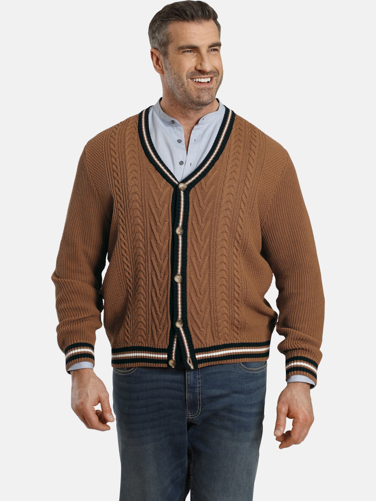 Strickjacke CHARLES COLBY "Strickjacke DUKE STARKS", Herren, Gr. XXL, braun (cognac), Obermaterial: 50% Baumwolle CO. 50% Polyacryl PAN., unifarben, normal, Strickjacken Strickjacke