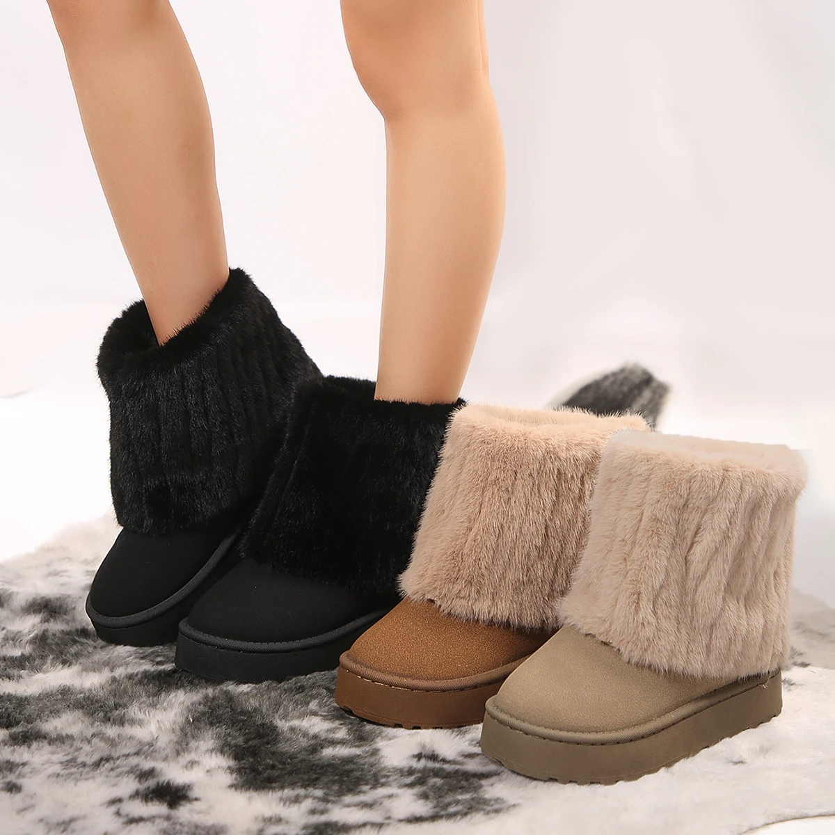 2024 Winter Frauen Kurze Plüsch Warme Schnee Stiefel Casual Schuhe Wildleder Pelz Chelsea Stiefeletten Plattform Damen Schuhe Botas Socken stiefel