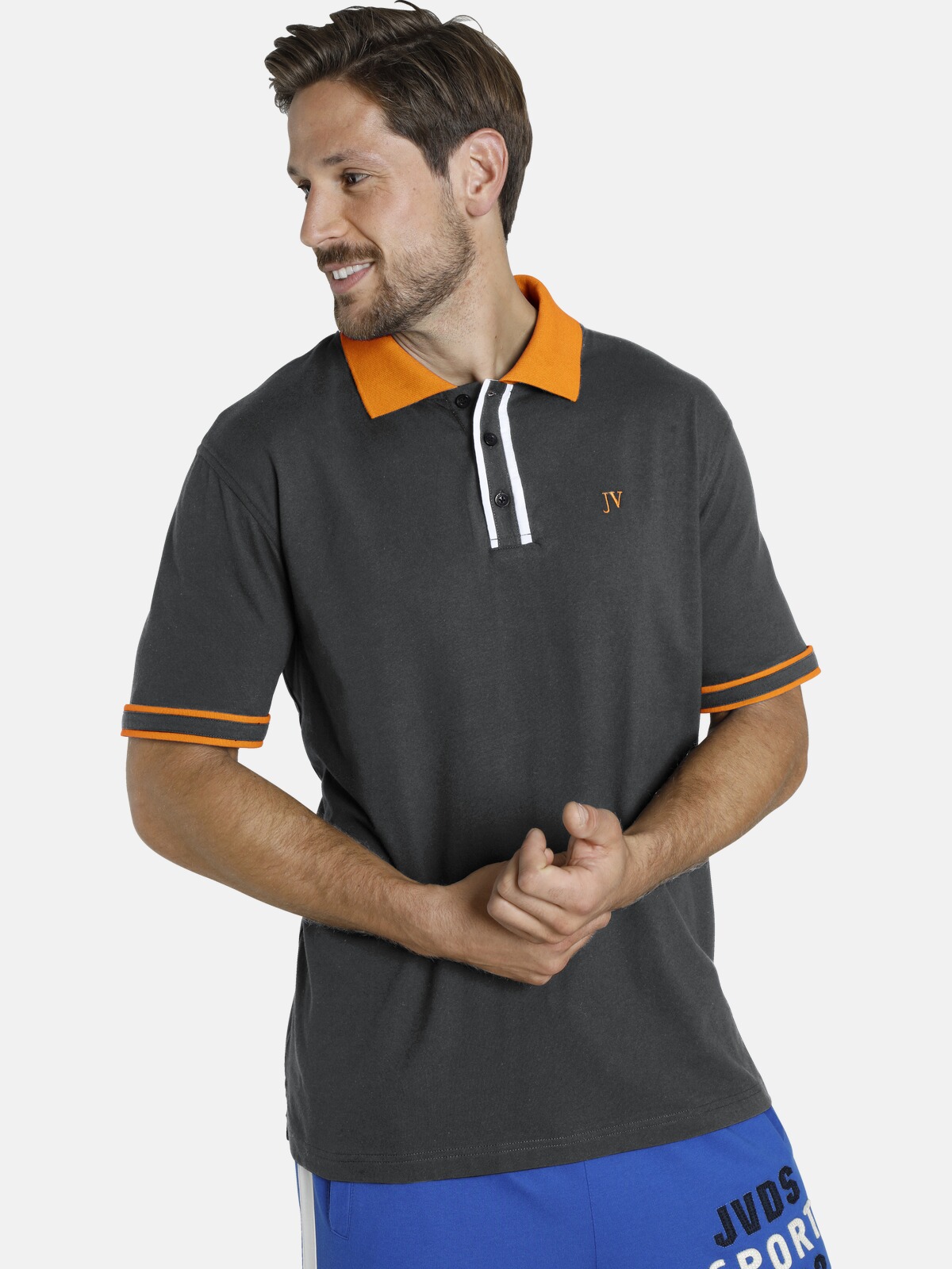 Poloshirt JAN VANDERSTORM "Poloshirt ISFRIED", Herren, Gr. L, grau (dunkelgrau melange), Obermaterial: 50% Baumwolle CO. 50% Polyester COOLMAX PES(Coolmax)., Shirts
