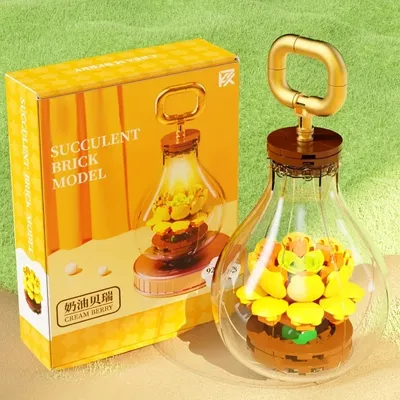 107PCS Glühbirne Blume Bausteine Sukkulenten Topfpflanzen Montage Ziegel Mit Lichtern Kreative Image