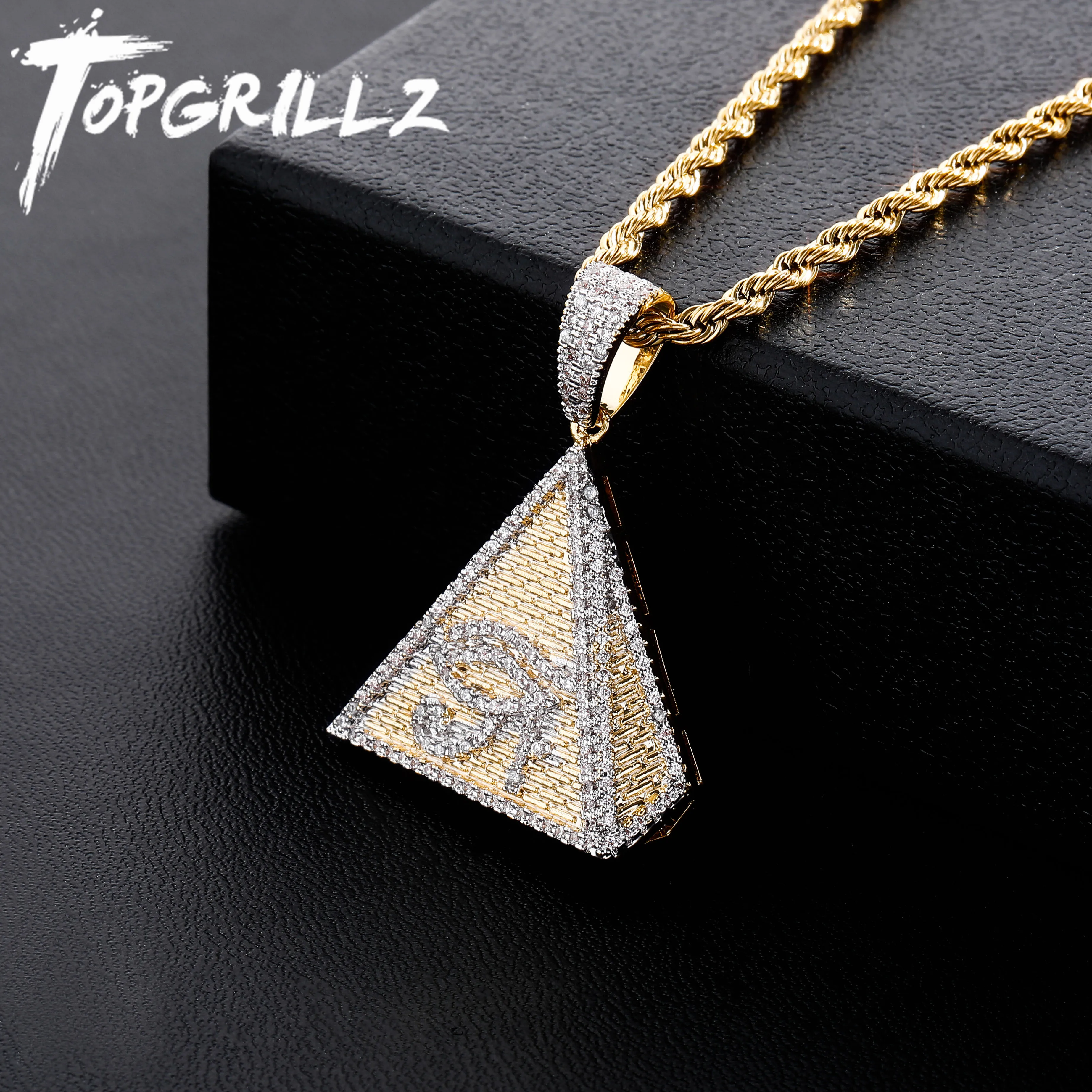 TOPGRILLZ Hip Hop Gold Farbe Überzogen Ägyptischen Pyramide Auge des Horus Anhänger Halskette Iced Out Micro Gepflasterte Zirkon Charme Schmuck