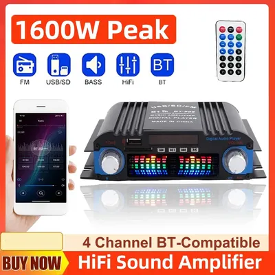 Auto Audio Verstärker 1600 W Spitzenleistung HiFi Sound Verstärker Digital 4 Kanal Bluetooth Player Image