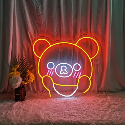 Niedliches Bären-Neon-Zeichen, niedliches Tier, Cartoon-Fans, Spielzeug laden beschilderung, Image