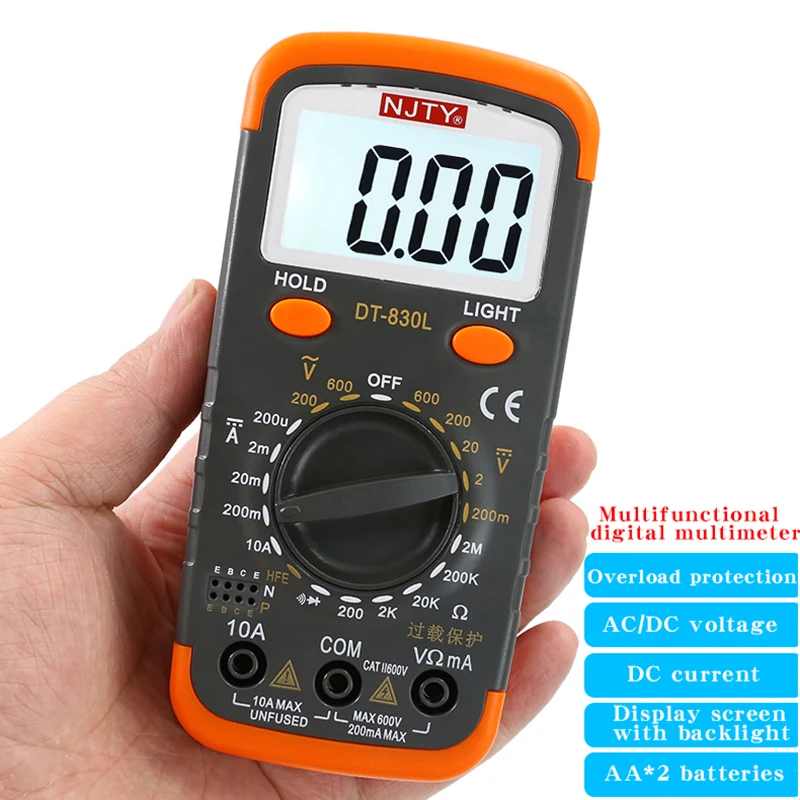 Njty dt830l digitales Anti-Burn-Multimeter, Haushalts multimeter mit Digital anzeige, kompaktes hochpräzises Taschen multimeter Image