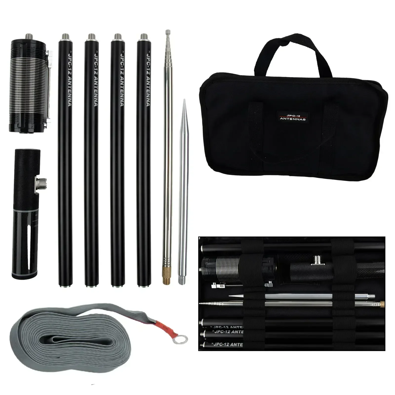 Zusammenklappbare 8-Band-HF-tragbare Rhortwave-GP-Antenne PAC12 7 MHz 50 MHz 100 W für Amateurfunk-Teleskopantenne aus Edelstahl Image