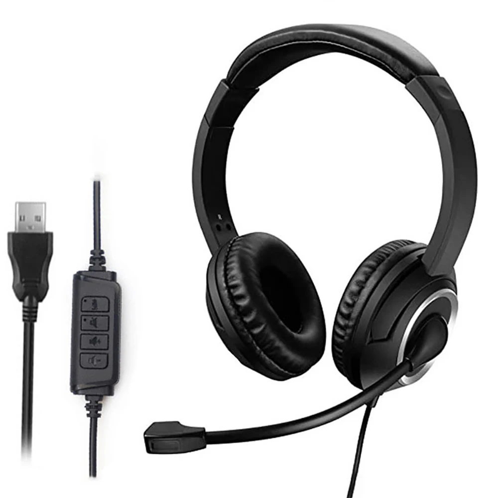 USB-Headset mit Mikrofon-Stummschaltung für PC, 3,5-mm-Business-Kopfhörer mit drehbarem Mikrofon, Geräuschunterdrückung Image