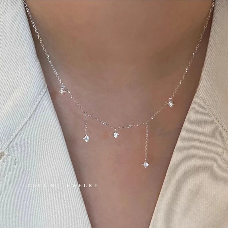 925 Sterling Silber Zirkon Stern Charms Halskette für Frauen Halsband Eleganter Luxus 18 Karat vergoldet O-Kette Halskette Hochzeitsschmuck