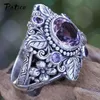 Große Sterling Silber Nadel Stein breite Band Ringe für Frauen Blumen Punk-Stil Strass Party