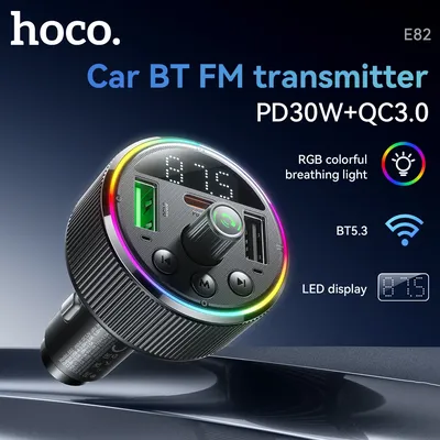 Hoco e82 auto bluetooth 5,3 fm sender für drahtlose freihändige telefonanrufe mit pd30w qc 3,0 Image