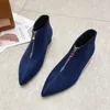 Mode Stiefel Frauen Winter Schuhe Spitz Frauen Stiefeletten Sexy Damen Party Schuhe Quadratische Absätze Schwarz Blau