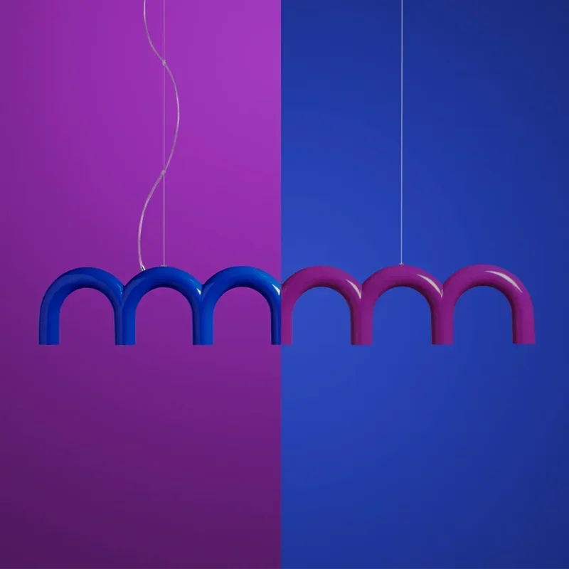 Metall Macaron Oblure Bogen Kronleuchter Design LED Schwarz Weiß Orange Blau Licht Küche Leuchte Suspendu Bar Restaurant Beleuchtung