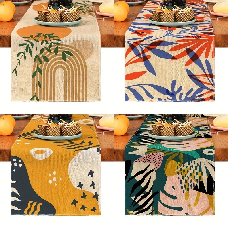 Einfache Pflanzen bedruckte Leinen-Tischläufer, Böhmen, Kommode, Schal, Tischdekoration, wiederverwendbar, für Urlaub, Zuhause, Party, Küche, Esszimmer, Dekoration Image
