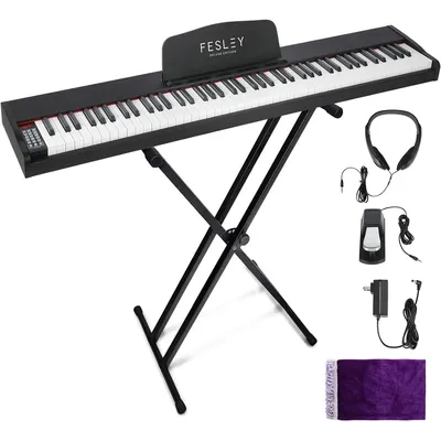 Fesley Semi-weighted Piano Keyboard 88 Keys with Stand, Full-Size Electric Keyboard Piano for