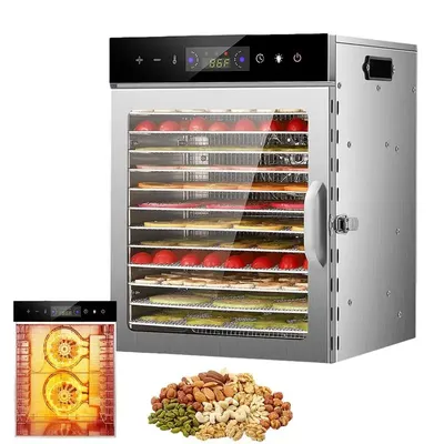 Food Dehydrator Stainless Steel Large Capacity 12-Tray Jerky Dryer Energy Saving Temperature Control