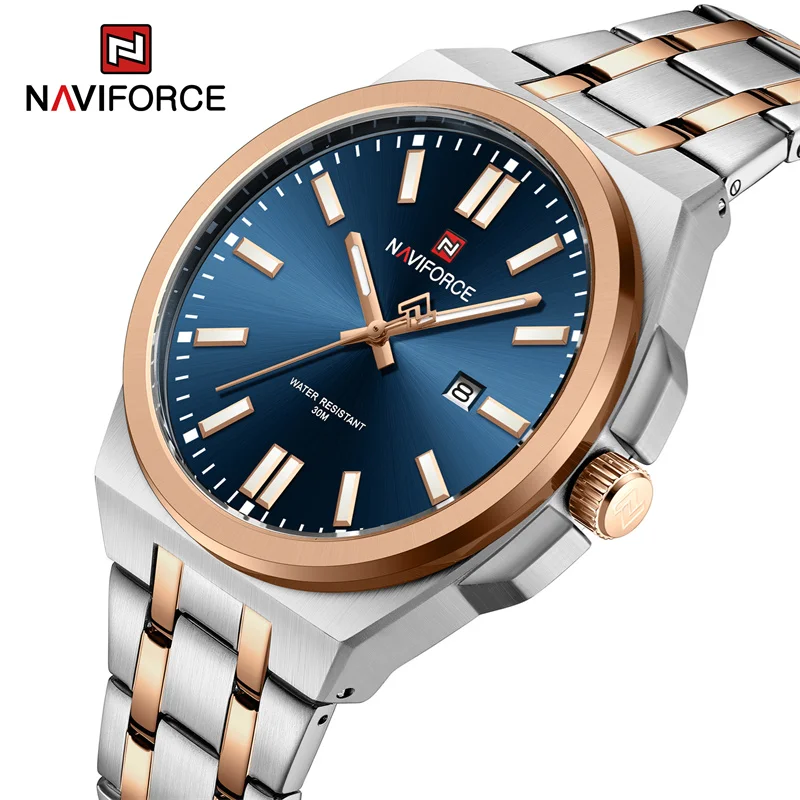 NAVIFORCE Quarzuhr Für Männer Luxus Business Leuchtende Edelstahl Männliche Armbanduhren Wasserdicht Kalender Uhr Reloj Hombre Image